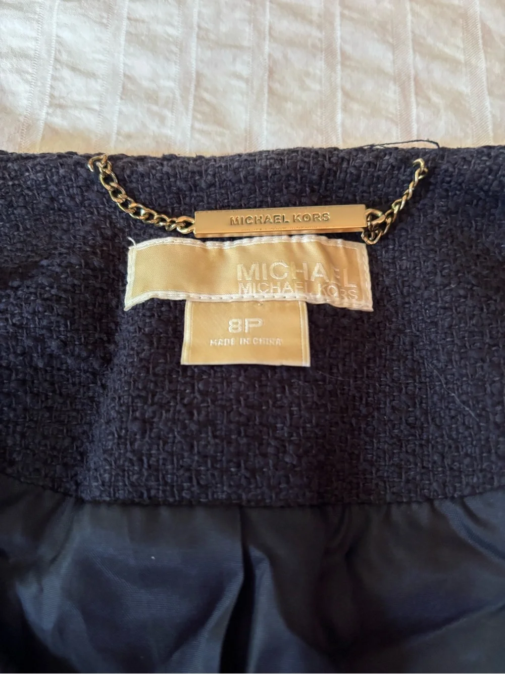 EUC Michael Kors Moto Jacket Boucle Tweed w/ Italian Sheepskin Leather Sz 8P